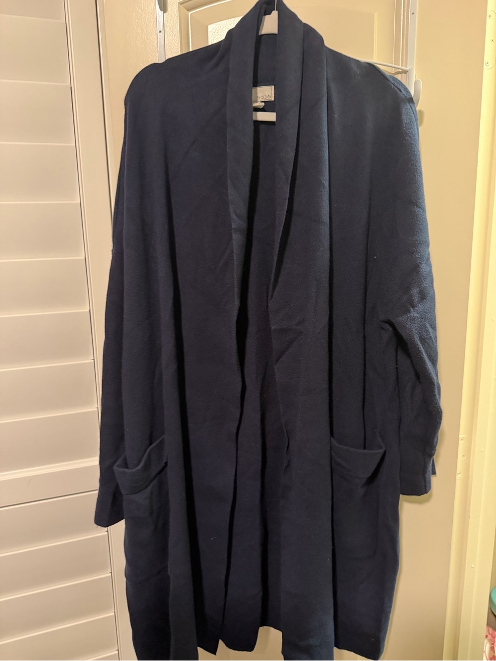 Long Open-Front Cardigan Sweater in Navy